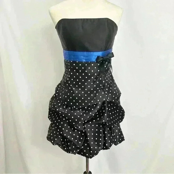 Y2K Jessica McClintock Gunne Sax Polka Dot Strapless‎ Corset Prom Dress Sz 7 - Picture 1 of 11